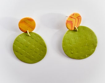 Textured Round Green Earrings / Unique gift / Statement earring / Bridesmaid gift / Clay earring