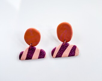 Cloud Shaped Earrings in Purple Pink and Terracotta / Unique gift / Statement earring / Bridesmaid gift / Clay earring