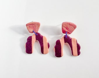Arch Shaped Purple Pink Earrings / Unique gift / Statement earring / Bridesmaid gift / Clay earring