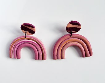 Rainbow Shaped Earrings in Purple and Burgundy  / Unique gift / Statement earring / Bridesmaid gift / Clay earring