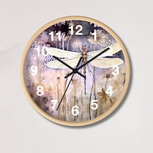 Dragonfly Botanical Wall Clock Purple Dragonfly Wooden Wall Clocks Bohemian Dragonfly Circular Clock Boho Wall Art Dragonfly Home Decor