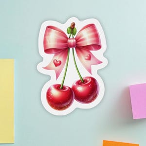 Refrigerator Magnets with Cherries Cute Girls Locker Decor Gift, Pink Bow Cherry Magnets for Cubby, Cherry Coquette Magnets for Fridge Decor