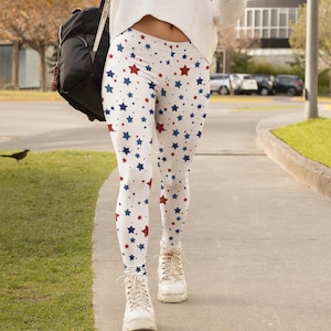 Tiny Star Yoga Leggings for Independence Day Star Women&#39;s Leggings Red and Blue Starred Yoga Pants Patriotic Leggings 4th of July clothing