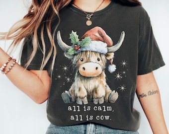 Highland Cow Christmas T-Shirt, Christmas Cow Shirt, Christmas Shirt Comfort Colors, Christmas Highland Cow T Shirt for Women, Cow Gift Her
