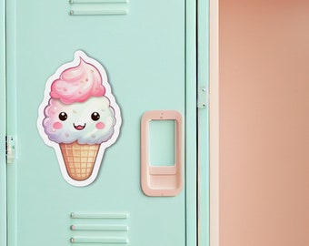 Ice Cream Cone Magnets Kawaii Smiling Ice Cream Die-Cut Magnet Cute Magnet Gift for Teen 5 Size Options Happy Cone Refrigerator Magnets