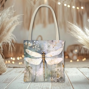 Cottagecore Dragonfly Shopping Bag Gift for Teacher Watercolor Dragonfly Tote Bag Gift for Dragonfly Lover, Beautiful Dragonfly Shoulder Bag