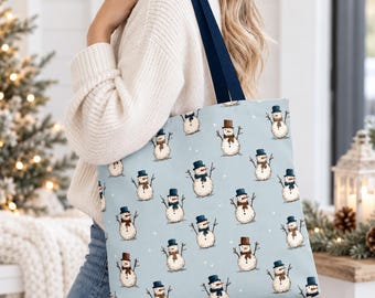 Snowman Shoulder Bag, Christmas Winter Shopping Bag, Tote Bag - 3 Size Options