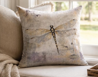 Watercolor Dragonfly Decorative Pillow, Double-Sided Print Throw Pillow, Spring Home Decor