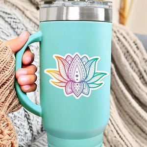 Lotus Flower Stickers Gradient Lotus Flower Sticker for Yoga Student Gift Pretty Yoga Lover Sticker for Water Bottle Cute Cell Phone Sticker