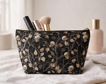Gothic Skull Cosmetic Bag, Black Tree Branch Makeup Pouch