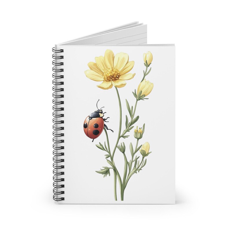 Ladybug Floral Spiral Notebook, Small Ruled Journal, Cute Flower ...