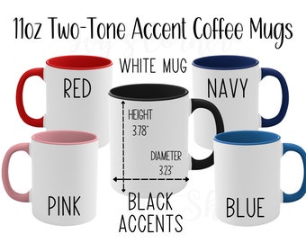 11 oz Two Tone Coffee Mugs Size and Color Chart, Color Chart Template for POD District Photo Accent Mugs, Printify Accent Mugs Size Chart