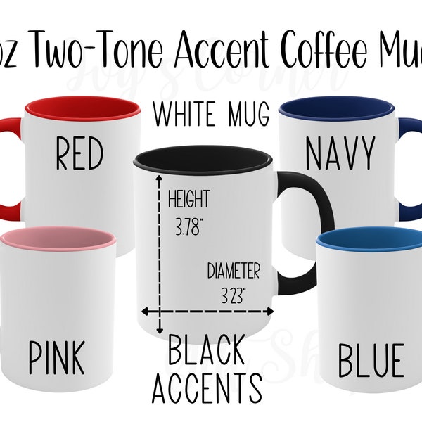 11 oz Two Tone Coffee Mugs Size and Color Chart, Color Chart Template for POD District Photo Accent Mugs, Printify Accent Mugs Size Chart