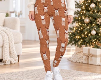 Christmas Reindeer Leggings, Whimsical Holiday Yoga Pants, Festive Leggings for Women, Cute Christmas Party Bottoms, Casual Winter Outfit