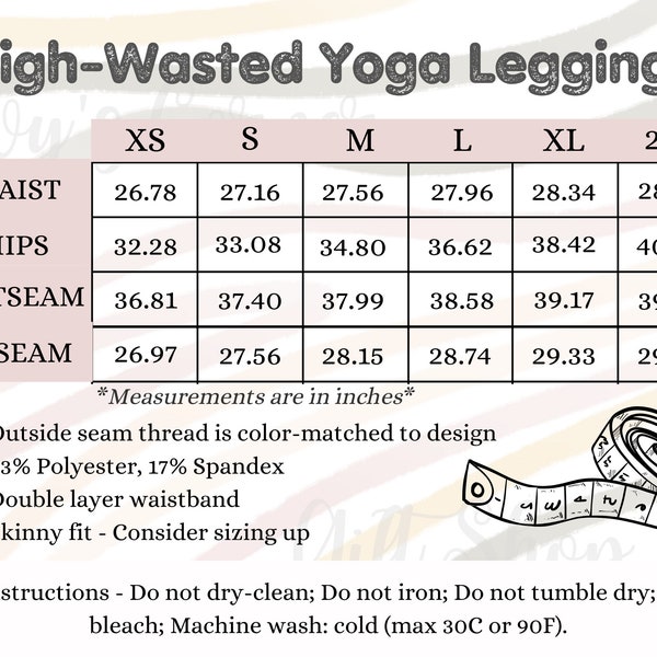 High Waisted Yoga Leggings Size Chart, Boho Size Chart Template POD Product Yoga Leggings, Miami Sublimation Yoga Leggings Size Chart Guide