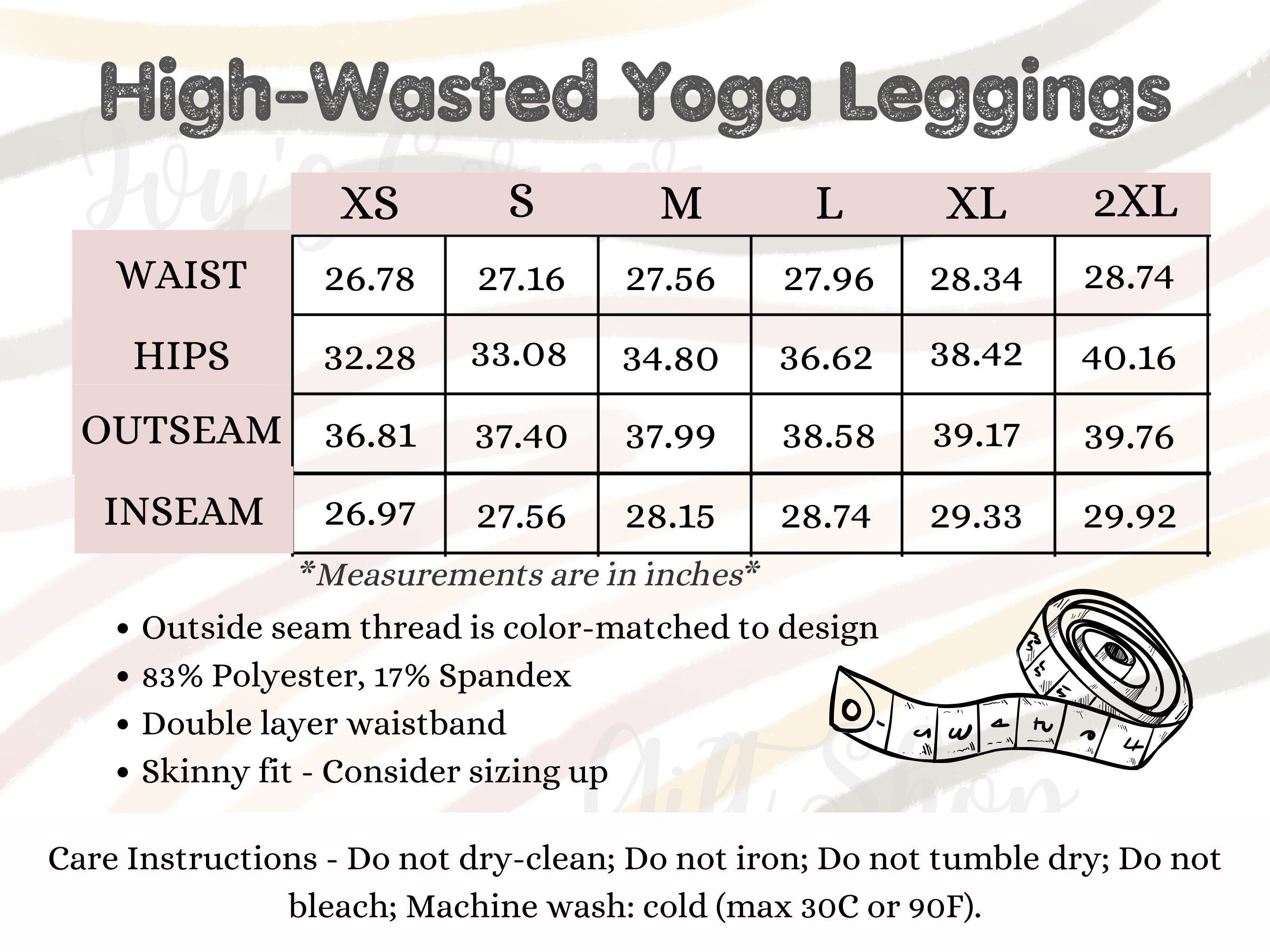 Printfy's High Waisted Yoga Leggings Size Chart, Size Chart for Printify's  Women's Cut Sew Casual Leggings, High Waisted Leggings Size Chart -   Canada