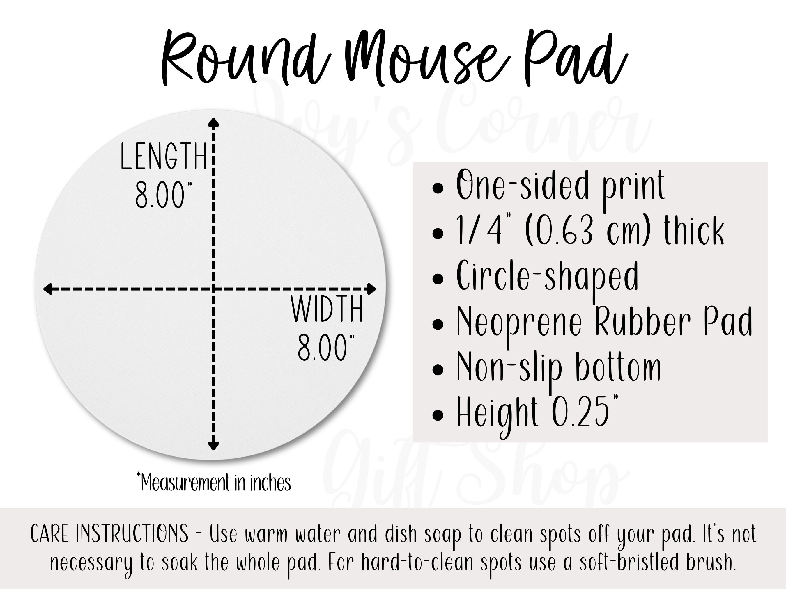 Circle Mouse Pad Size Chart, Mouse Pad Size Guide Chart for POD, Round