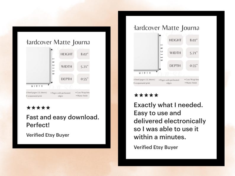 Journal Size Examples Hardcover Matte Journal Size Chart Plain, Size Chart Template for POD ...