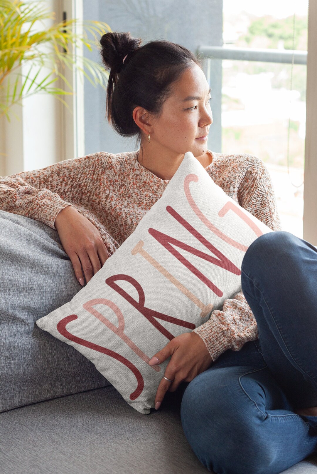 SPRING Pillow Pink and Red Spring Lettering White Lumbar Pillow 20 X 14 ...