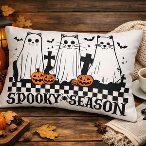 Cat Ghost Halloween Lumbar Pillow - Spooky Season Home Decor