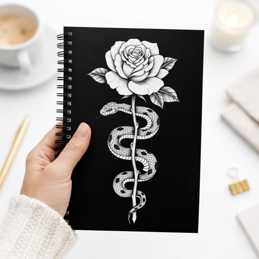 Snake Rose Notebook, Gothic Spiral Journal, Rocker Notebook, Dark ...