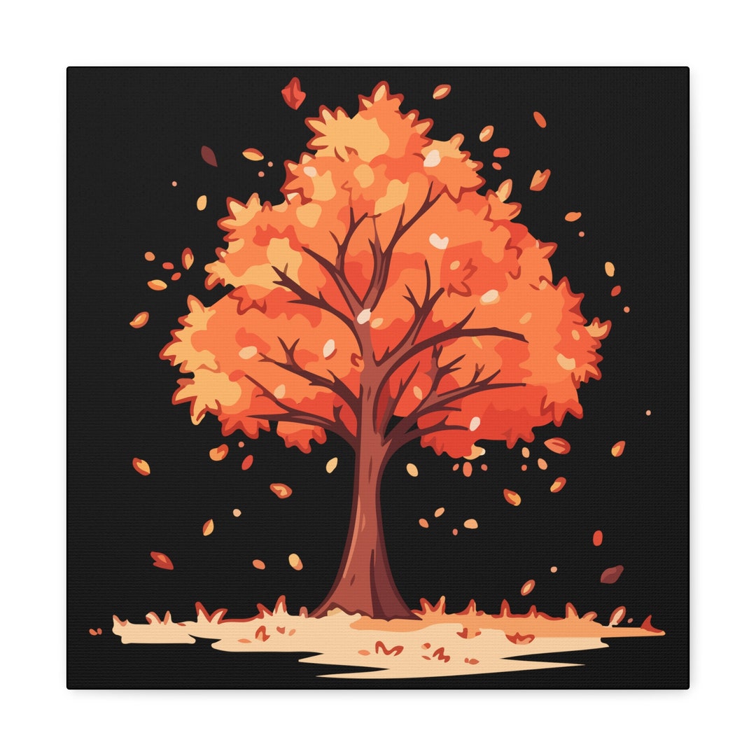 Leaves Falling From Fall Tree Canvas Wall Art Autumn Tree Etsy