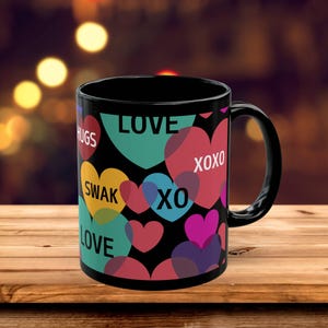 Candy Hearts Mug for Valentines Day Mug Gift Colorful Candy Hearts Coffee Mug Valentine&#39;s Day Gift for Her Ceramic Mug Cute Vday Mugs