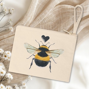 Bumble Bee Pouch Watercolor Bee Cotton Canvas Wristlet Cute Accessory Bag Bee Lover Gift Small Wristlet Purse Bee Heart Accessories Bag