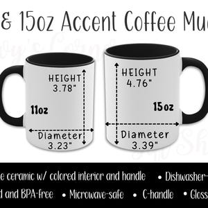 Accent Mug Size Chart, Coffee Mug Size Chart for 11oz and 15 oz Accent Coffee Mugs, Two Tone Mug Size Guide, Printify Coffee Mug Size Chart
