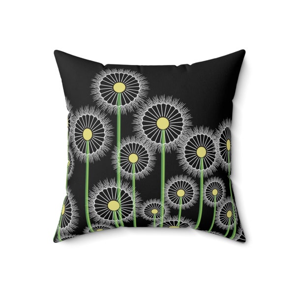 Abstract Dandelions Pillow Dandelion Blower Flowers Black Throw Pillows in 3 Sizes Spring Home Decor Dandelions Decorative Pillow for Couch