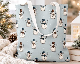 Snowman Tote Bag, Christmas Tote Bag, Winter Shoulder Bag, Cute Snowman Gift, Holiday Shopping Bag, Christmas Book Bag, Winter Gift Tote