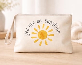 You Are My Sunshine Zipper Pouch Watercolor Sun Cotton Canvas Pouch Wristlet Cute Accessory Bag or Small Purse Gift for Loved One