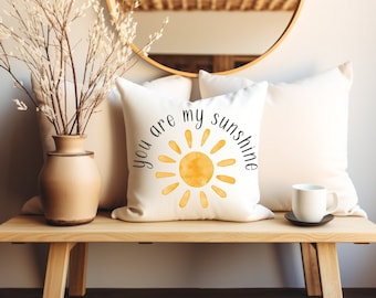 You are my Sunshine Pillows Watercolor Sun Polyester Square White Throw Pillow Cute Daughter Gift Boho Living Room Decor Decorative Pillow