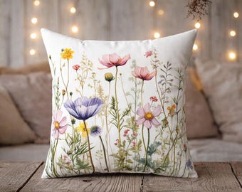Cojines botánicos de acuarela con bonitas flores silvestres, cojín blanco decorativo, regalos para el Día de la Madre, 3 tamaños, cojín decorativo floral de primavera para sala de estar.