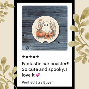 Boho Halloween Car Coaster, Cute Ghost and Pumpkin Soapstone Coasters, Car Decor image 3