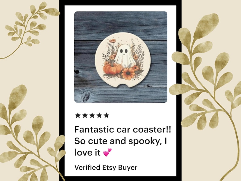Boho Halloween Car Coaster, Cute Ghost and Pumpkin Soapstone Coasters, Car Decor image 3