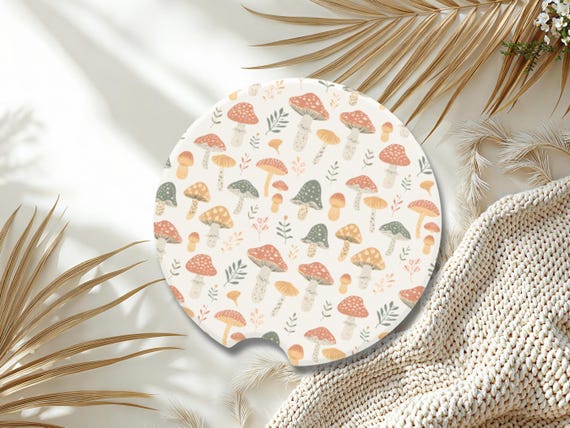 Wild Mushrooms Car Coaster Boho Mushroom Soapstone Car Coasters 1 or 2 Pieces Mushroom Lover Car Accessories Gift Car Coasters Gift for Her