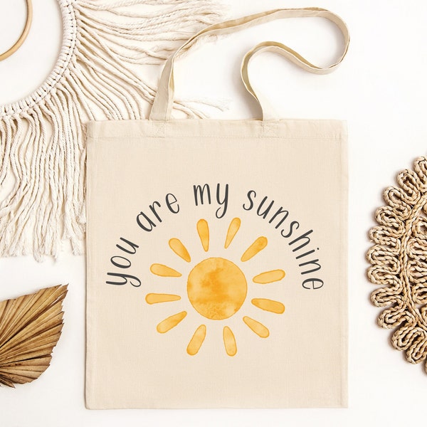 You Are My Sunshine Tote Bags Watercolor Sunshine Canvas Tote Bag in Natural Cute Reusable Shopping Bag Gift for Daughter Boho Carrying Bag