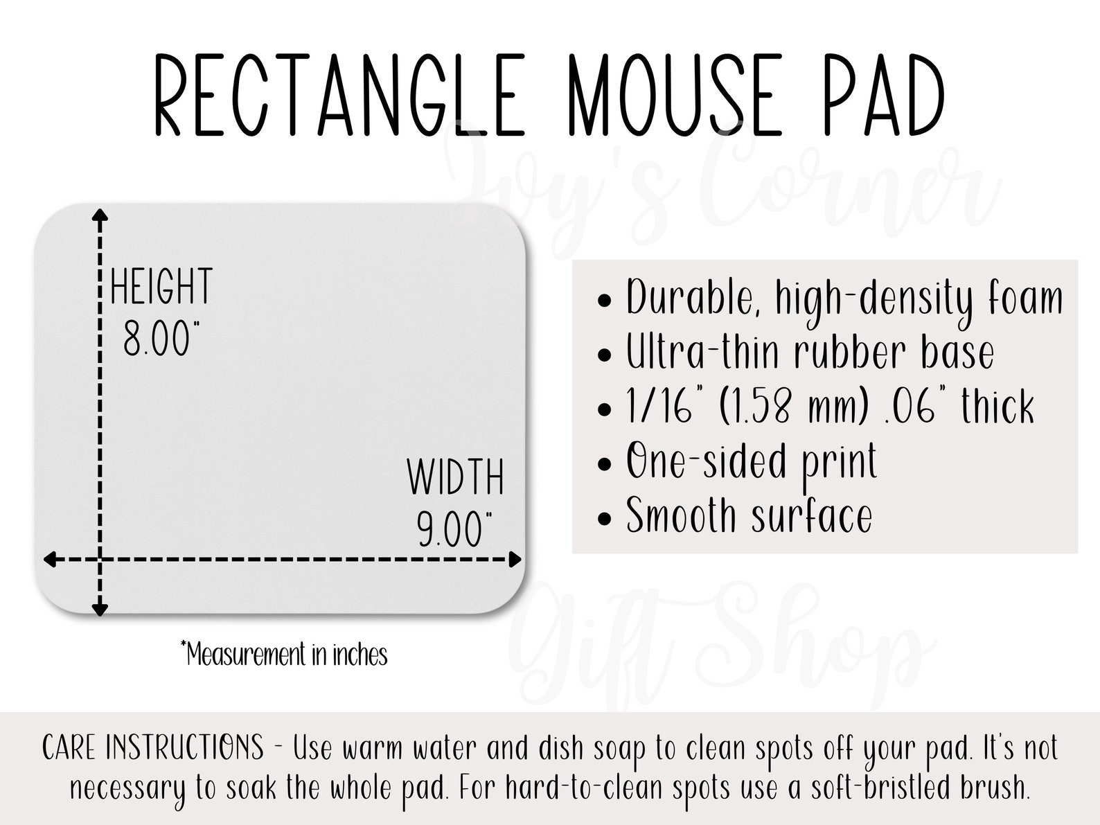 Rectangle Mouse Pad Size Chart, Mouse Pad Size Guide Chart for POD