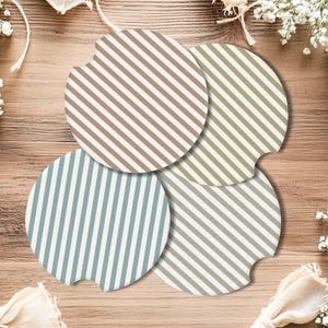 Striped Car Coasters, Car Decor Neutral Aesthetic Coaster, Car Accessories with Stripes, Cup Holder Inserts Set of 2, Absorbent Coaster Car