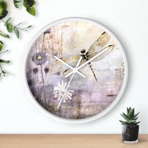 Watercolor Dragonfly Wall Clock Beautiful Dragonfly Wall Clocks Wooden Circular Botanical Dragonfly Pretty Clock Housewarming Gift Wall Art