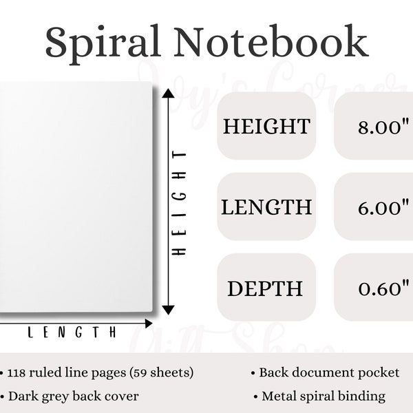 Spiral Notebook Size Chart Plain, Size Chart Template for POD Product SPOKE Spiral Notebook, Printify Small Notebook Size Chart Guide POD