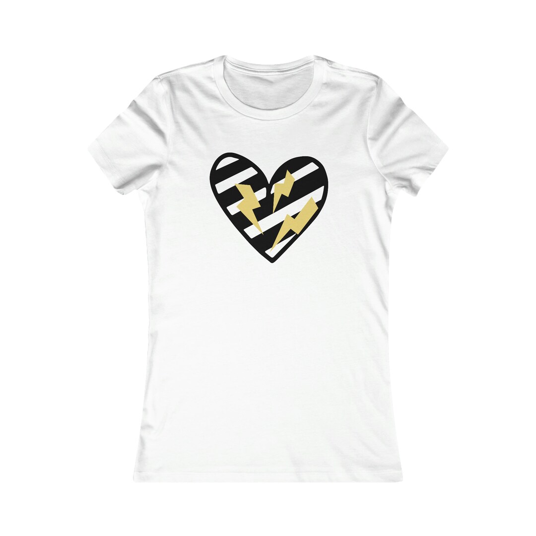 Heart Lightning Bolt Tshirt Black & White Stiped Heart With Lightning