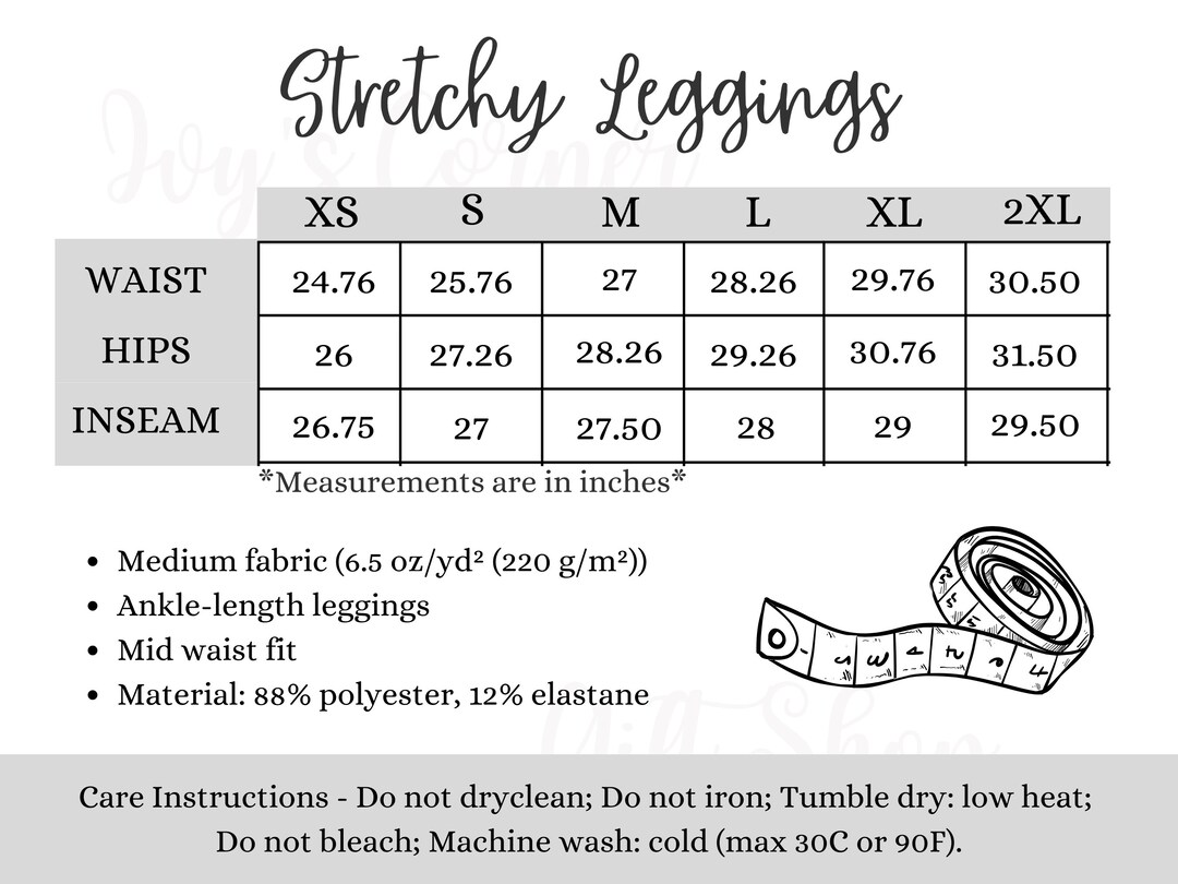 Stretchy Leggings Size Chart Size Chart Template for POD Etsy