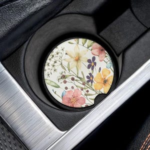 Wildflowers Soapstone Car Coasters, Springtime Wildflower Cup Holder Coaster for Car, Watercolor Floral Car Coaster, Floral Car Decor Gift