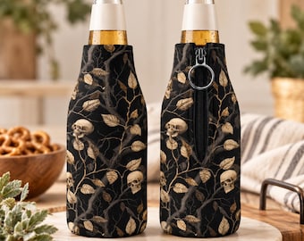Gothic Skull Can Cooler, Skull Tree Branch Cozies, Dark Botanical Drink Sleeve, Beer Can Cooler, Slim Can Holder, Bottle Cooler Gift