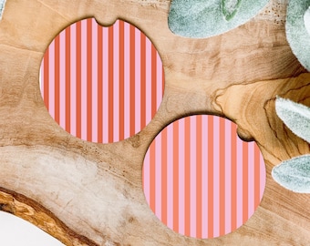 Posavasos de esteatita a rayas con un moderno diseño rosa. Disponibles individualmente o en juegos de 2, y en 4 colores.
