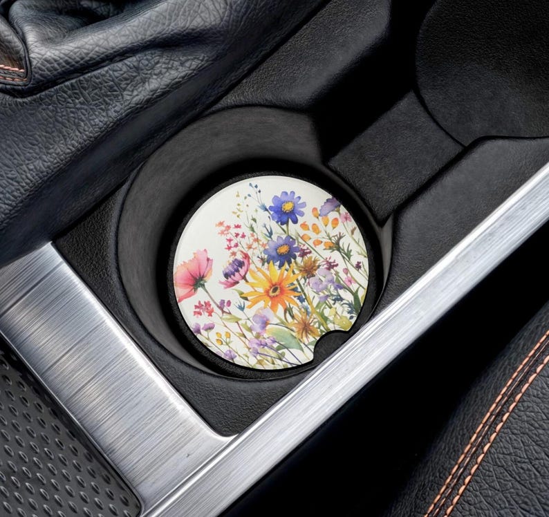 Watercolor Wildflowers Soapstone Car Coasters Summer Flowers Car Drink Holder Coasters Wildflowers Car Accessories Gift Floral Car Coaster
