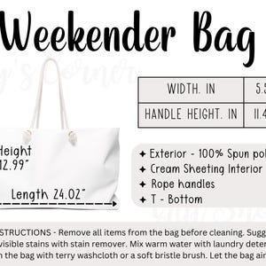 Tabela de tamanhos, Tabela de tamanhos de bolsas de fim de semana, Bolsa de fim de semana, Modelo de bolsa de fim de semana, Medidas da bolsa de fim de semana, Tabela de tamanhos de bolsas grandes, Cartão de cuidados