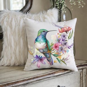 Hummingbird Throw Pillows Hummingbird Gift Hummingbird Home Decor Watercolor Hummingbird Decorative Pillow Beautiful Bird Pillow Home Decor